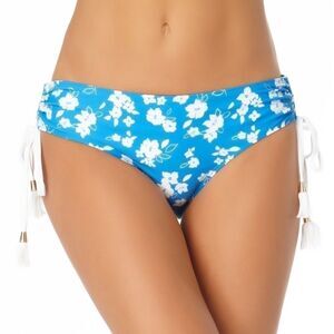 ANNE COLE Blue FloralStretch Adjustable Coverage Tie Bikini Swimsuit Bottom L